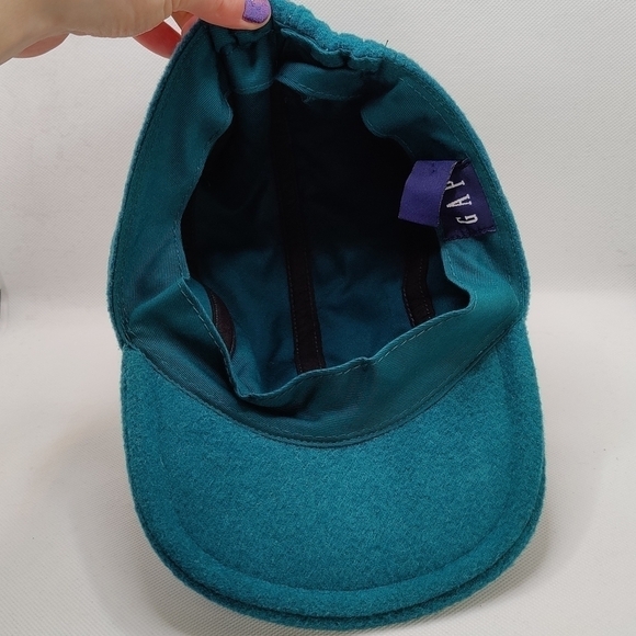 Vintage GAP Teal Blue Green Wool Cap Newsboy Cabbie Hat Fitted Back Small Medium - Picture 7 of 9